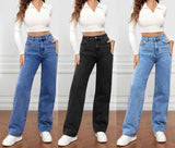 Zjkrl  -  Denim Jeans Women Straight Pants Washing High Waist Loose Pockets Basics Ankle Length Y2k Blue Pants Streetwear Slight Strech
