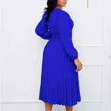 ZJKRL -  Autumn Ruffle Office Lady Dress Women Solid Pleated V Neck Ruched Long Sleeve Party Club Business Work Cocktail Maxi Dress Women