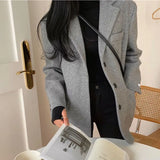 ZJKRL -  Korean Style Woolen Outerwear Women's Blazer Solid Coats Single Breasted Winter Autumn New Jackets Casual Female Clothing