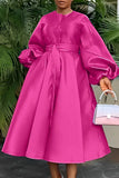 ZJKRL -  Elegant Satin Lantern Sleeve Party Maxi Dress Women Solid Button Down Shirt Evening Wedding Long Dress Women