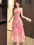 ZJKRL  -  Elegant Sweet Print Womens Dresses Sexy Spaghetti Strap V-Neck Ruffles Princess Birthday Party Midi Dress Summer Beach Vestidos