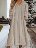 ZJKRL -  Winter Velvet Maxi Dress Women Fuzzy Fleece Hoodie Dress Casual Long Sleeve Hooded Sweatshirt Dress Sherpa Flannel Nightgowns
