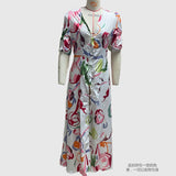 Zjkrl - Dresses For Women 2023 Summer Sexy Print Long Maxi Dress Ladies Elegant Button Up Boho Floral Ruffles Pink Robe Vestidos