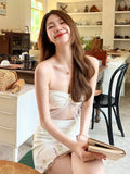 ZJKRL -  Puss Sweet 2Piece Set Women Mesh Patchwork Splits Sleeveless Backless Tops+Folds Skirt Vacation Beach Party Matching Suit