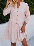 Zjkrl - Elegant Commuter Plaid Print Dresses Women Stand-up Collar Single Breasted Cardigan Dressy Female Three Segment Half Sleeve Gown
