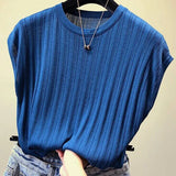 Zjkrl  -  holiday outfits Women Knitted Loose T-shirts O-Neck Casual Tees Tops Summer For Women Solid Short Sleeve Bottoming Shirts
