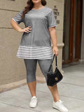 ZJKRL -  2 Piece Sets Women Outfit Solid Color Summer Round Neck Top Casual Suit with Shorts Plus Size Elegant Set
