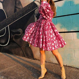 Zjkrl - Autumn Boho Women Dresses Casual Loose Waist V-neck Lantern Sleeve Mini Dress Fashion Ladies Elegant Floral Print Party Vestidos