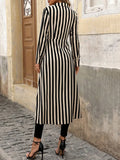 ZJKRL -  New Women's Extra Long Shirt Top Lapel Collar Long Sleeves Striped Long T-shirt Split-joint Pleated Blouse