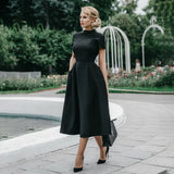 ZJKRL -  Spring Autumn Satin Party Maxi Dress Women Solid Half High Neck Short Sleeve Evening Wedding Long Dress Women