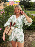 Zjkrl  -  Embroidery Hollow Out 2 Pcs Women Outfits Short Set Half Sleeve Cotton Boho Casual Blouse+shorts Sets Vintage New Set