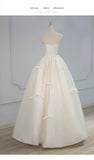 Zjkrl  -  Strapless Light Wedding Dress New Bridal Floral Satin Bow Dresses Vintage Sleeveless Princess Bride's Gowns