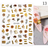 Zjkrl - 1pcs Gold iridescent Maple Leaf 3D Nail Sticker Fall Autumn Pattern Adhesive Transfer Stickers Shiny DIY Nail Art Decoration