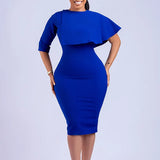ZJKRL -  Elegant A-line Dress Women Ruffle Cloak Sleeve Slim Fashion High Waist Pencil Dress