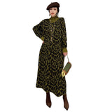Zjkrl - 2023 Spring Autumn New Korean Fashion Trend High Neck Leopard Knitted Dress Women Streetwear Sweater Dress ZXF769