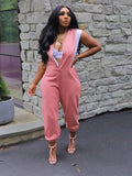 ZJKRL -  Women Sexy One Piece Jumpsuit Streetwear Summer V Neck Button Sleeveless Jumpsuit Sexy Jumpsuit Elegant Woman New in Clothes