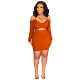 ZJKRL -  Off Shoulder Long Sleeve Spaghetti Strap V-neck Bodycon Midi Dress Spring Sexy Party Club Dresses Women Vestidos