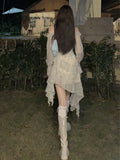 2024 Summer Long Sleeve Floral Fairy Dress Woman Beach Elegant Party Mini Dresses Casual Vintage One Piece Dress Korean Fashion