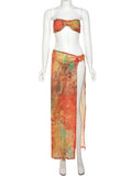 ZJKRL -  Puss Sexy Colorful Print 3 Piece Set Women Y2K Double Buckle Tube Bra+Thong+Split Skirts Vacation Beach Swimsuit Clubwear