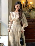 ZJKRL -  French Style Holiday Dress Women Sweet Celebrity Hollow Bandage Ruffles Long Swing Robe Female Vacation Coffee Break Vestidos