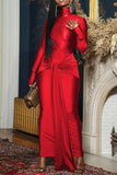 ZJKRL -  Spring Tight Fitting Bandage Party Maxi Dress Women Solid High Neck Long Sleeve Bodycon Stretch Long Club Evening Dress