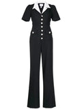 ZJKRL -  Fashion Women Short Sleeve Button Office Wide Leg Jumpsuits Elegant Summer OL Chic Party Outfits One Piece Suit Rompers
