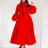 Zjkrl - 2023 Autumn/Winter New Women's Dress Fashionable Bubble Sleeve Lacing Large Hem High Waist Dress Casual Elegant Women's Dress