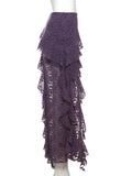 ZJKRL -  Tassels Women Skirts Irregular Hem Multi-Layered Ruffles Lace Patchwork Sweet Summer Trend Daily Skinny Versatile Bottoms
