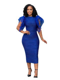 ZJKRL -  Elegant Dresses for Women Ruffle Sleeve Dress Knee Length Wave Print Sexy Summer Light Dress Birthday