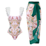 ZJKRL  -  Blue Printed Bubble Strap Swimsuit, High Waist, Slim Bikini and Skirt, Retro Square Neck, Backless, Fashion