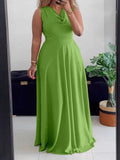 ZJKRL -  Summer Sleeveless Dresses for Women Plus Size Clothing Elegant Green Dress Elastic Waist Long Maxi Dress
