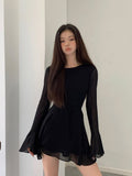 Zjkrl - Elegant Fashion Sexy Slim Women's Chiffon Cutout Dress Summer Backless Design Round Neck Black Prom Gown Y2K Gothic Streetwear
