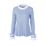 Women Fashion Casual Bowknot Cuff  Pullovers Top Autumn Fashion Sweet Style Knit Blouse Beaded Sweater