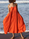 Women Boho Spaghetti Strap Big Swing A Line Long Dress Solid Cotton Sexy Beach Fashion White Black Blue Dresses Vestidos