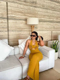 ZJKRL -  Halter Neck Dress for Women Evening Appliques Classy Elegant Gold Dress High Waisted Tights Summer Female Dress Long Sexy