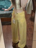 ZJKRL -  Yellow lazy style women's summer 2025 new sweet girl high waist casual versatile loose straight leg wide leg pants