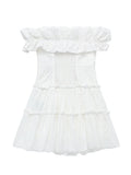 Zjkrl - Beach Style Vacation Summer Dress Women Clothes  Sweet White Cutwork Embroidery Dress Ruffle Trim Off Shoulder Short Dresses