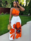 ZJKRL -  2 Piece Sets Women Outfit Casual Elegant Summer One Shoulder Tank and Long Pant Ladies Suits Sexy