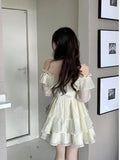 2024 Summer Elegant Ruffles Fairy Dress Women Casual Sweet Lolita Party Dress Long Sleeve One Piece Dress Korean Female Fashion