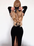 Zjkrl - Autumn Sexy Club Zippers Women Knee Length Dresses Slash Neck Long Sleeve Slim Sheath Casual Streetwear Vestdios Female