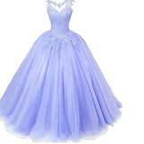 Zjkrl  -  Autumn New Girls Long Classic Tulle Purple Sweet 16 Dresses appliques de dentelle sur tull robe de bal