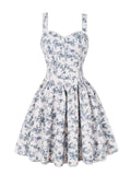 ZJKRL  -  Lace Trim Sweetheart Neck Button Sexy Party Mini Dresses Women 2025 Summer Lace-Up Back Floral Vintage Pleated Tank Dress