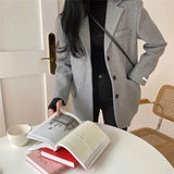 ZJKRL -  Korean Style Woolen Outerwear Women's Blazer Solid Coats Single Breasted Winter Autumn New Jackets Casual Female Clothing