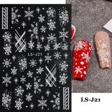 Zjkrl - Christmas Nail Sticker 3D Reflective Shiny Glitter Gold Silver Snowflake Elk Bells Decal Slider For Manicure Decoration NLLS-J24