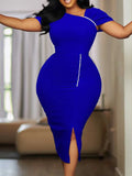 ZJKRL -  High Waisted Dress for Women Summer Short Sleeve Office Dresses for Ladies Solid Color Wear Elegant Long Dresses with Pearls