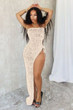 ZJKRL -  Women Sheer Lace Strapless Bodycon Long Maxi Dress 2024 Summer Sexy Side Lace-up Vestidos Night Club Party Evening Dresses