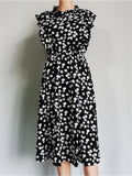 Zjkrl  -  Summer Ladies Elegant Dot Print Chic Dress Women Casual Butterfly Sleeve Ruffles Medium Long Chiffon Dress