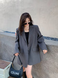 Zjkrl  -  holiday outfits Back Slit Design Blazer Coats Women Casual Fashion Loose Korean Jackets Streetwear Chic Long Sleeve All Match New Suit Tops