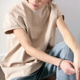 Zjkrl  -  Summer New T Shirt Women Half High Collar Short Sleeve Loose Pullover Tee Japanese Simple Solid All-match Casual Tops