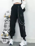 Zjkrl  -  holiday outfits Gothic Women Cargo Pants Black Joggers High Waisted Harajuku Harem Pants Punk Goth Techwear Chain Trousers Female Hip Hop